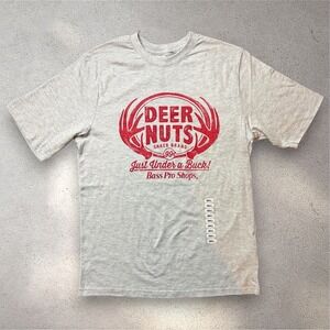 Bass Pro Shops Deer Nuts Snack Brand Graphic T-Shirt Gray Mens Small Novelty Tee